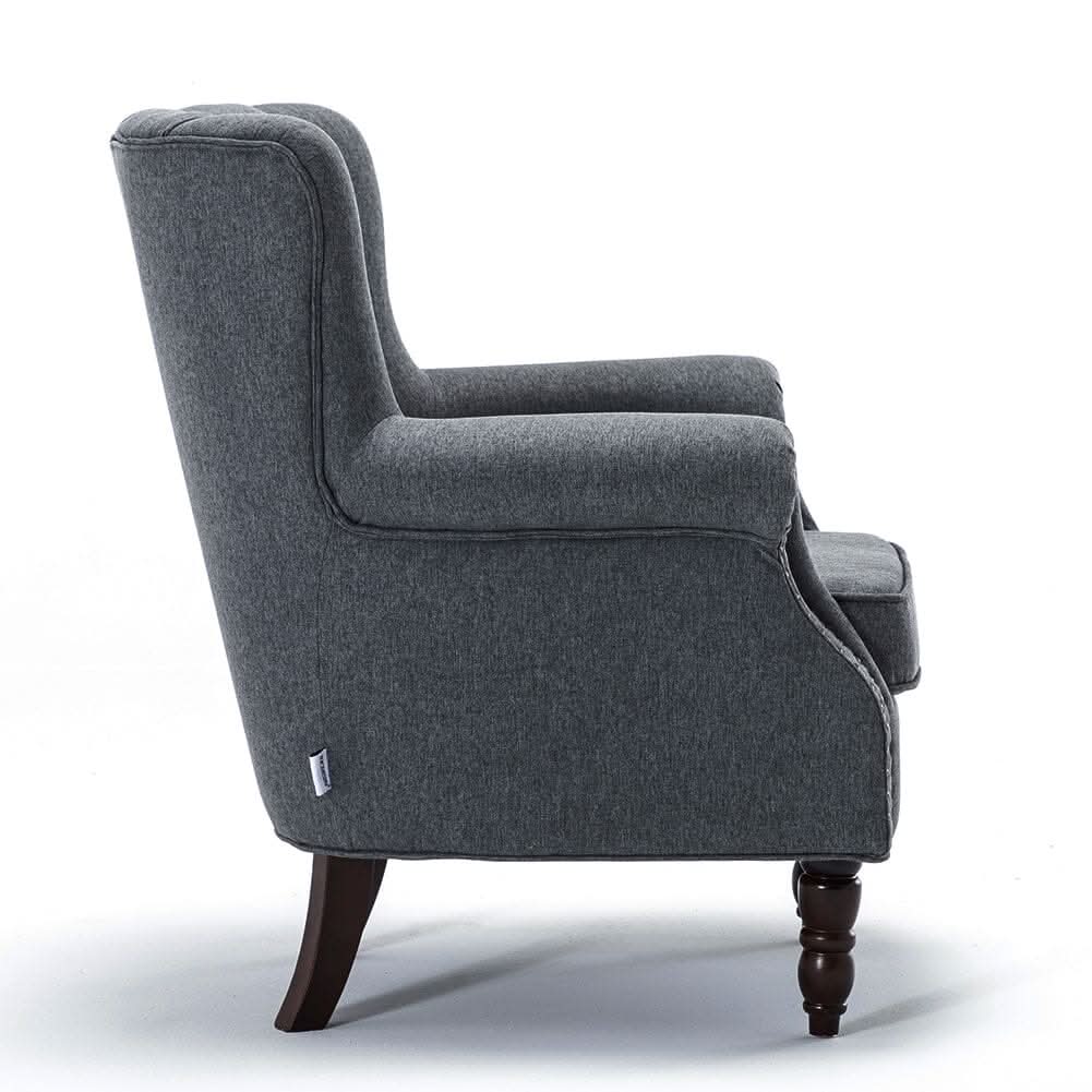 Vintage Linen Upholstered Wing Back Armchair