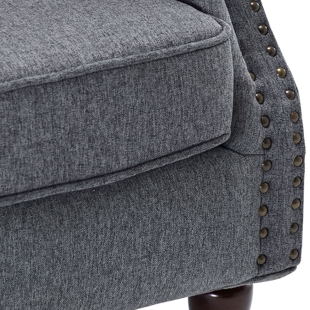 Vintage Linen Upholstered Wing Back Armchair