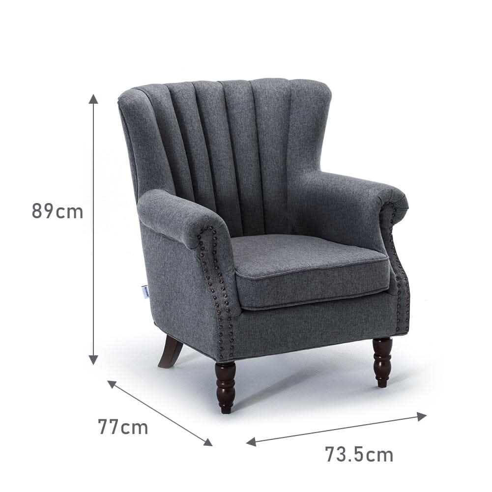 Vintage Linen Upholstered Wing Back Armchair