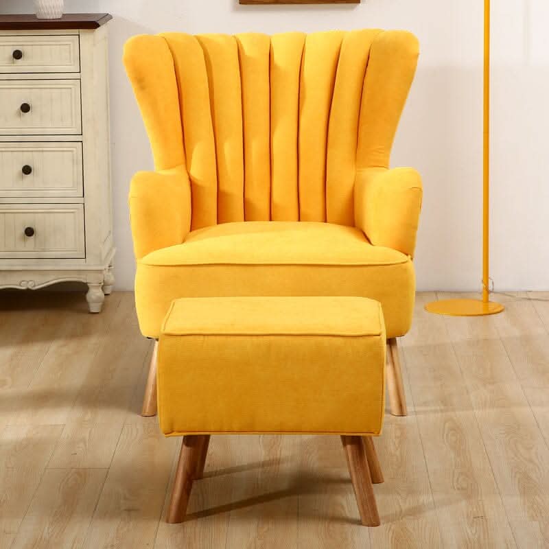 77cm W Occasion Faux Wool Wingback Chair Padded Armchair and Footstool