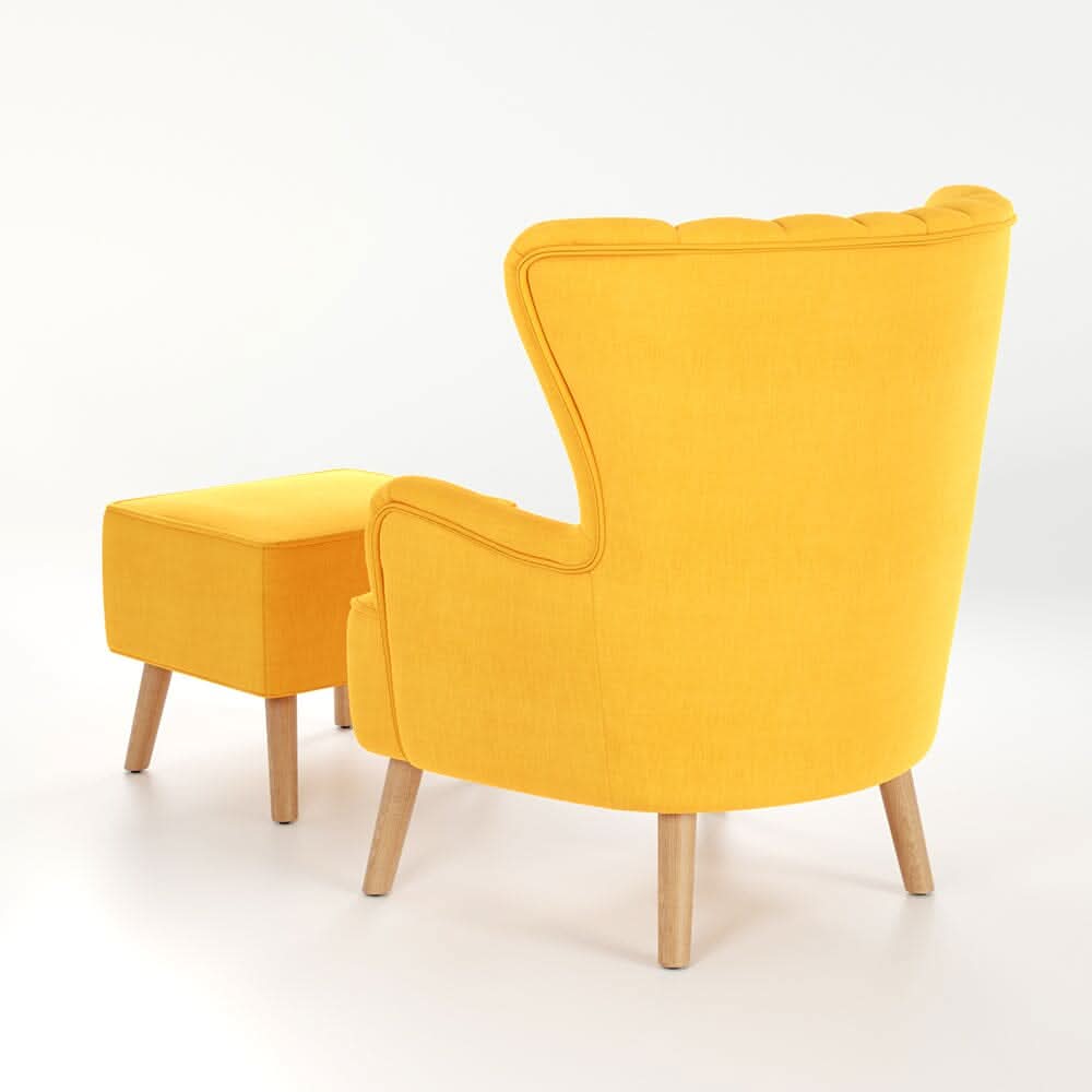 77cm W Occasion Faux Wool Wingback Chair Padded Armchair and Footstool