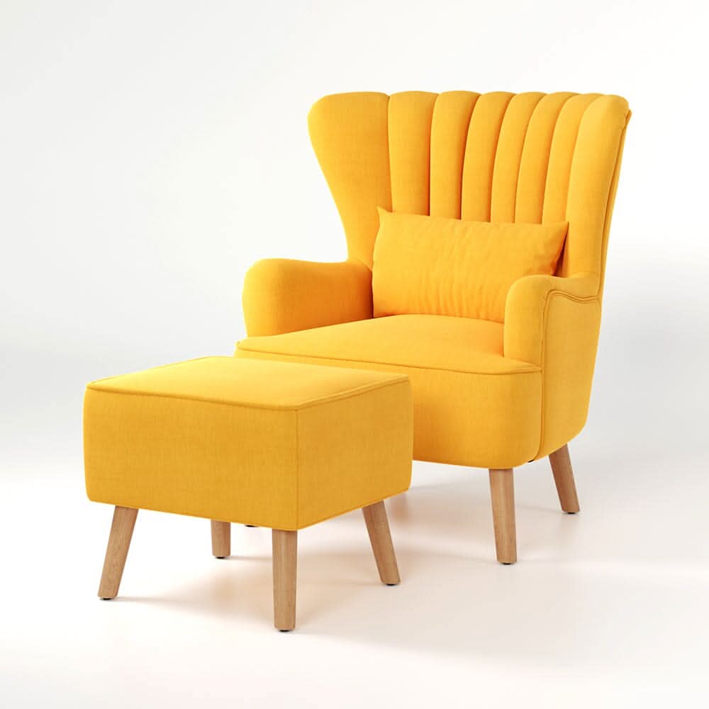 77cm W Occasion Faux Wool Wingback Chair Padded Armchair and Footstool