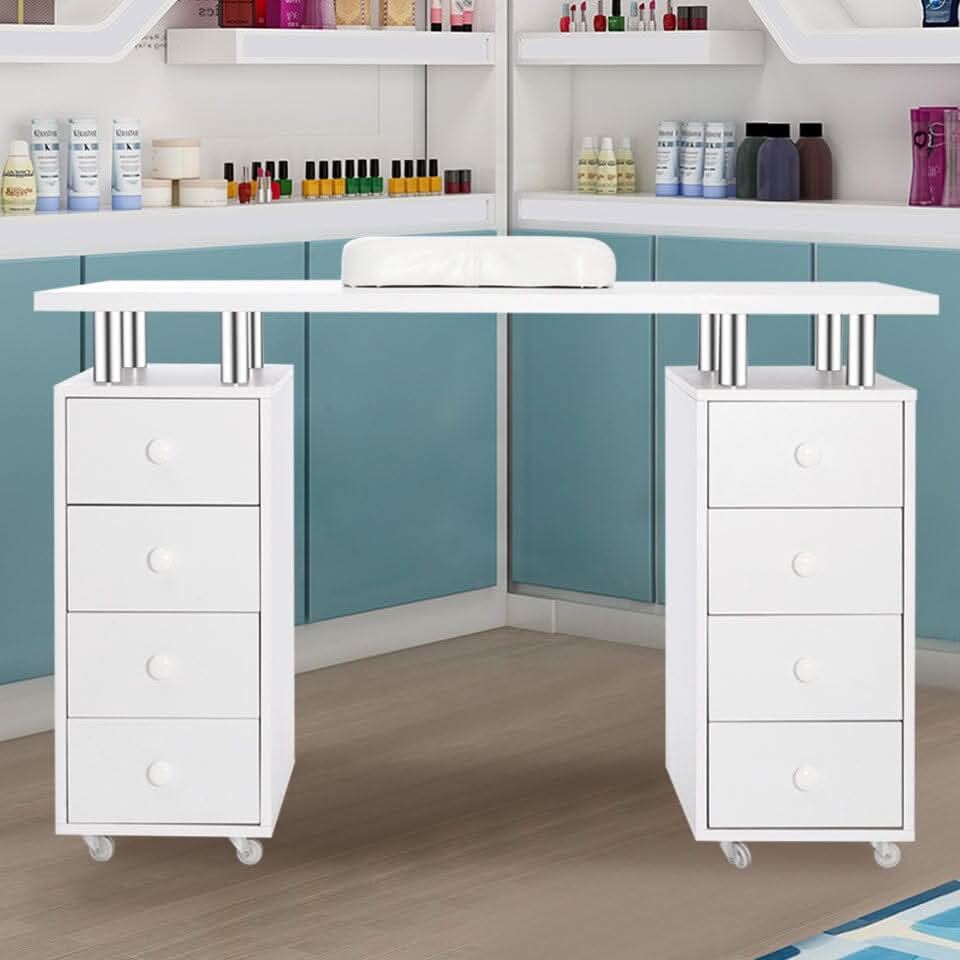 8-drawer Manicure Station Nail Beauty Table on Wheels for Salons