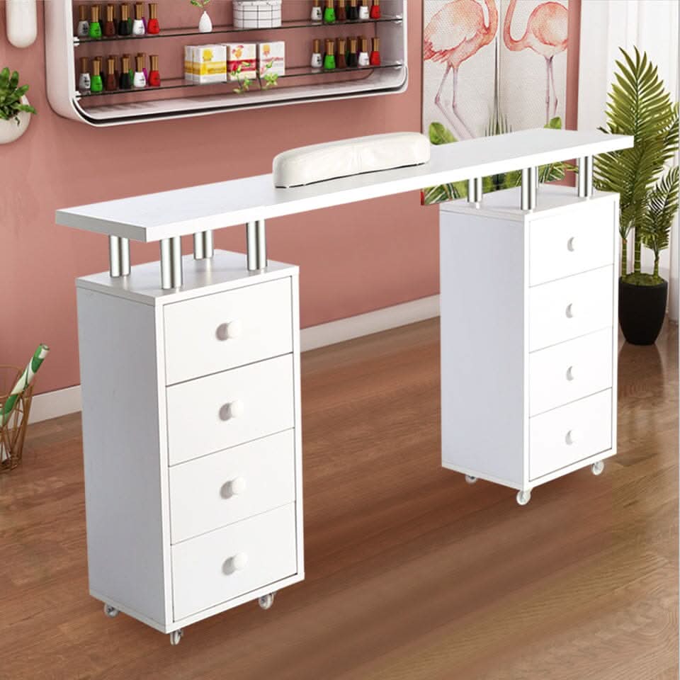 8-drawer Manicure Station Nail Beauty Table on Wheels for Salons