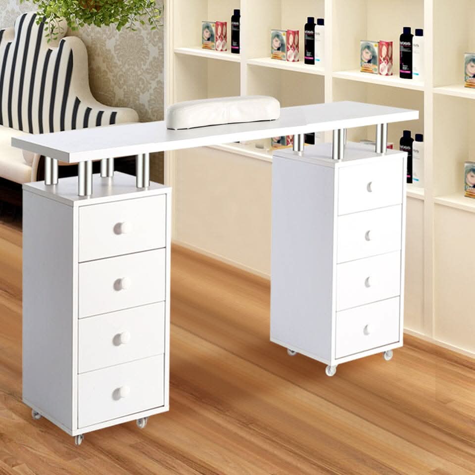 8-drawer Manicure Station Nail Beauty Table on Wheels for Salons