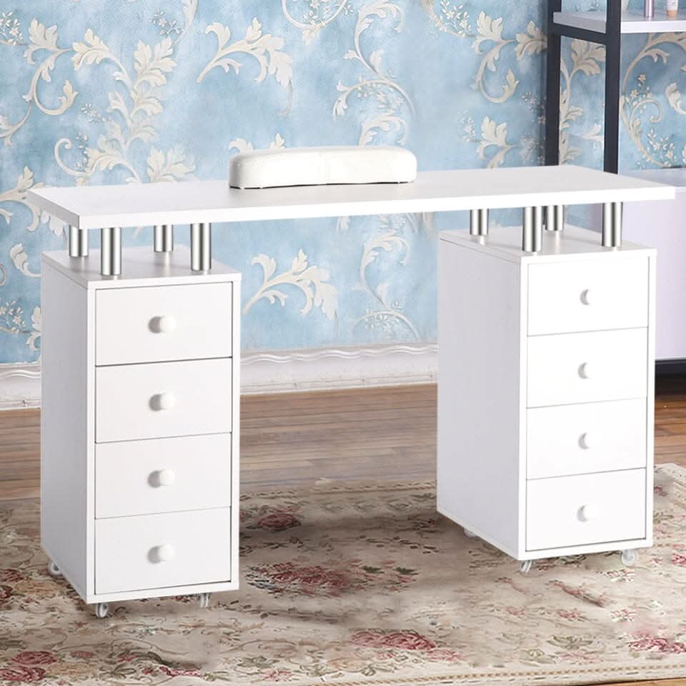8-drawer Manicure Station Nail Beauty Table on Wheels for Salons