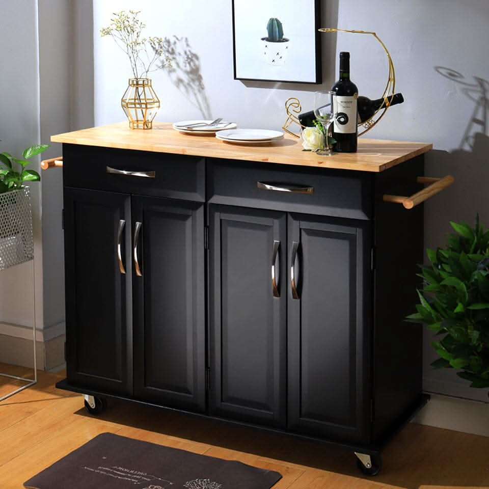 3ft Wooden Large Catering Trolley Cart Kitchen Cabinet with Drawer