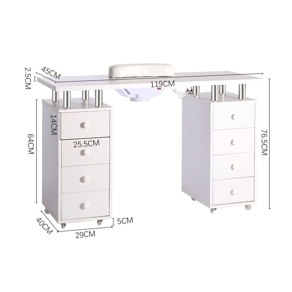 Professional 8-Drawer Manicure Table with Dust Collector and Wheels