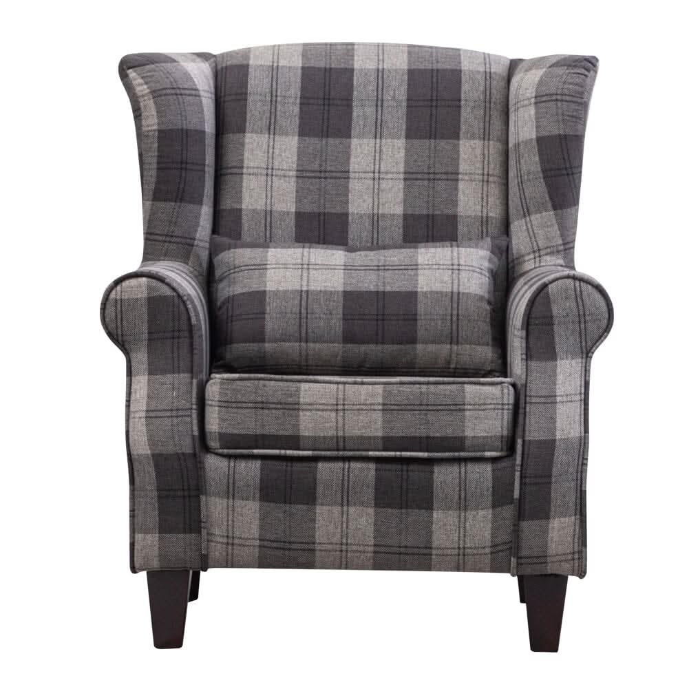 Tartan Tub Chair with Wood Legs and Cushion