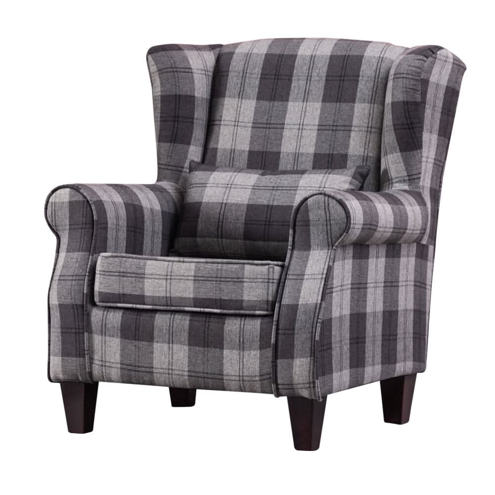 Tartan Tub Chair with Wood Legs and Cushion