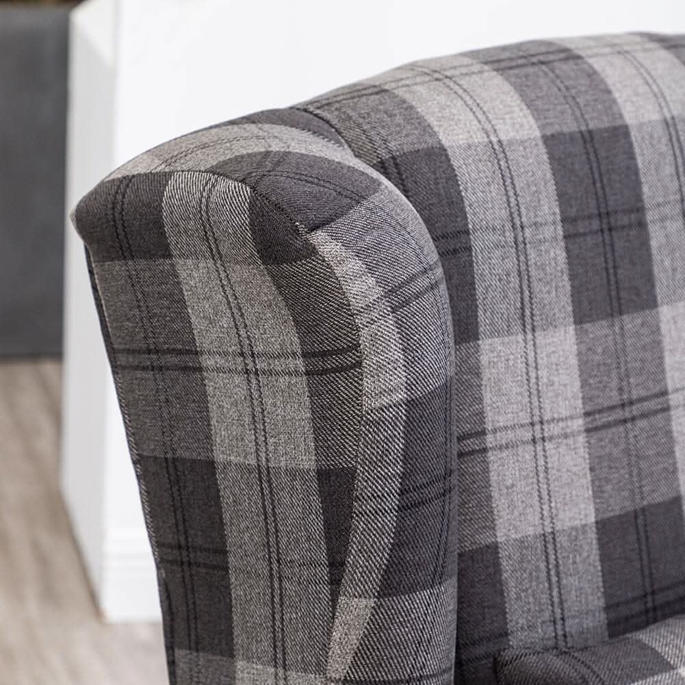 Tartan Tub Chair with Wood Legs and Cushion