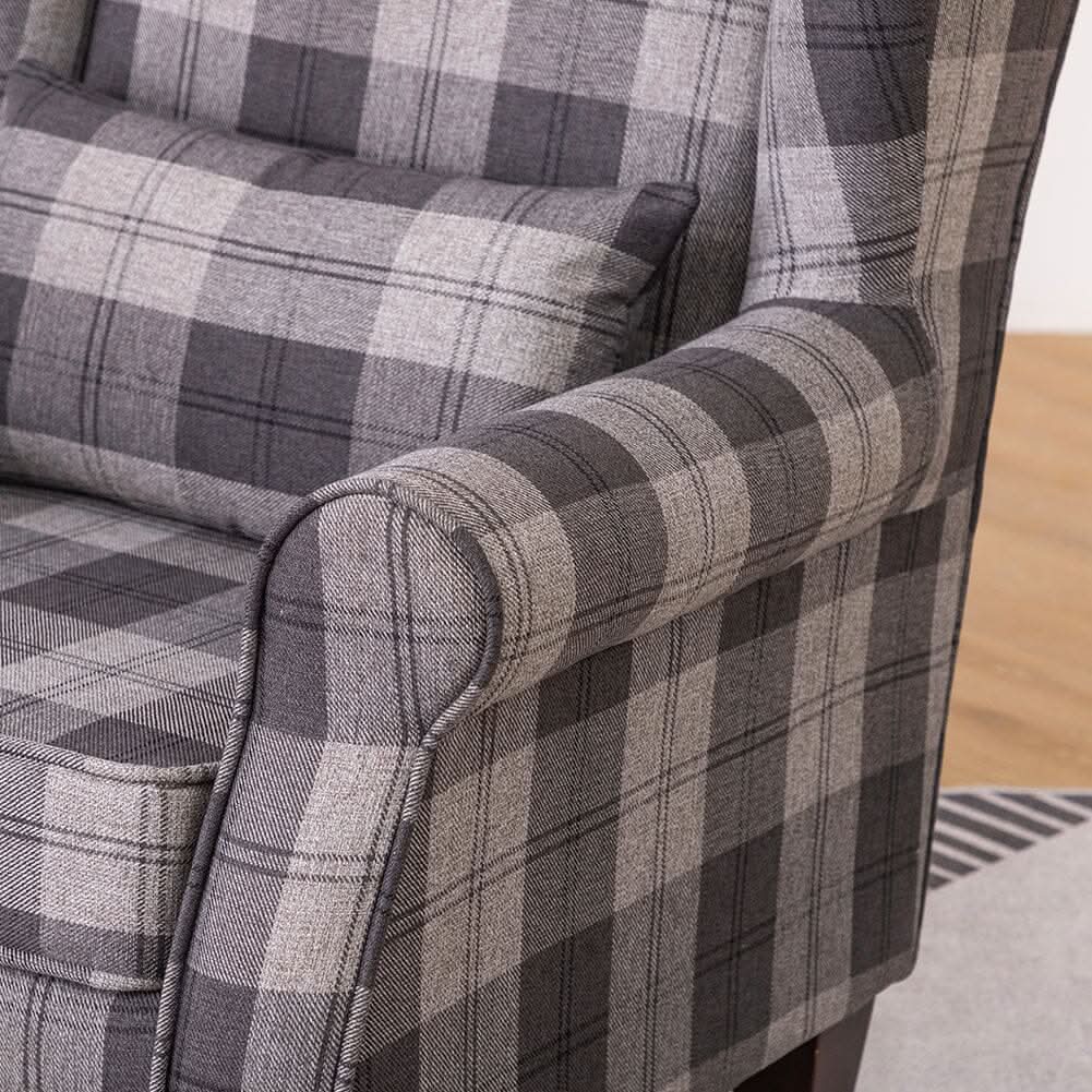 Tartan Tub Chair with Wood Legs and Cushion