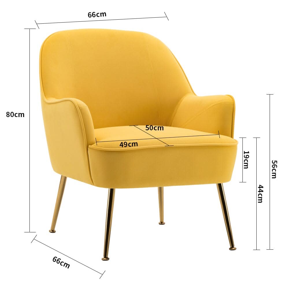 2ft Leisure Velvet Armchair with Gold-Plated Metal Legs