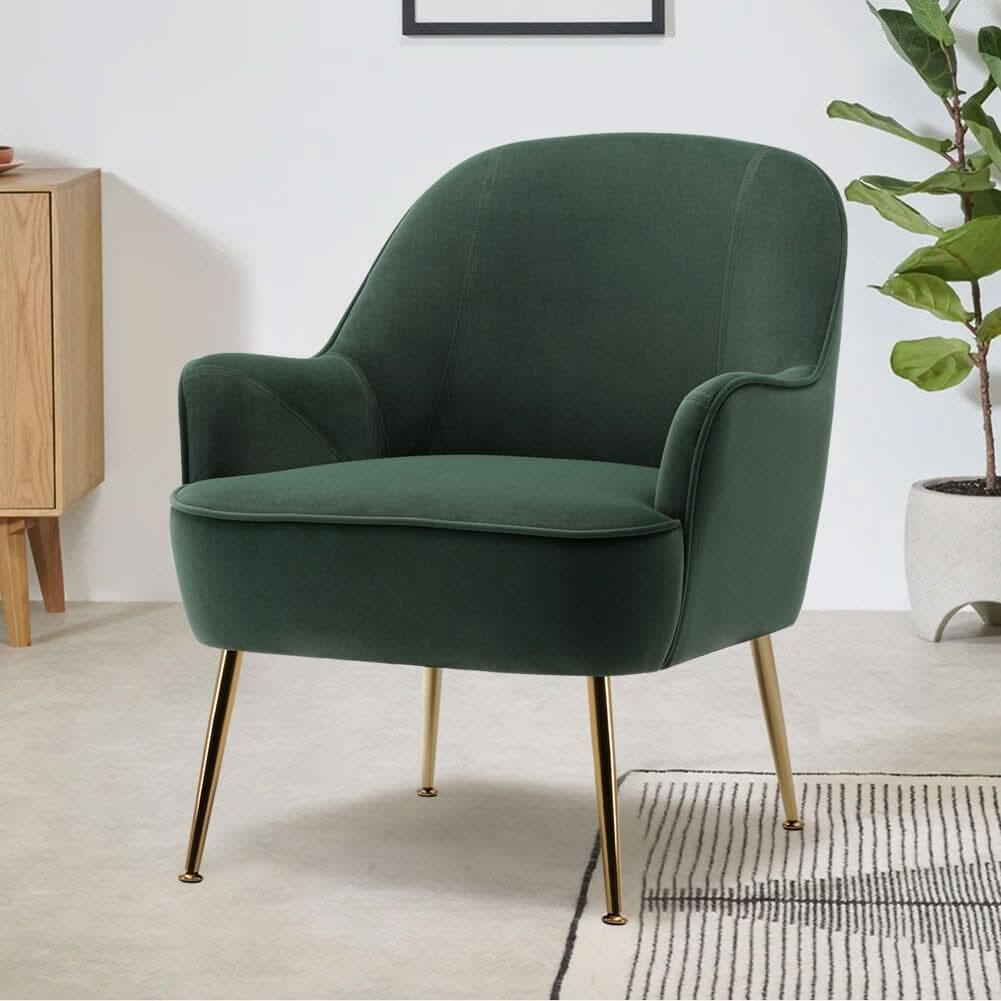 2ft Leisure Velvet Armchair with Gold-Plated Metal Legs