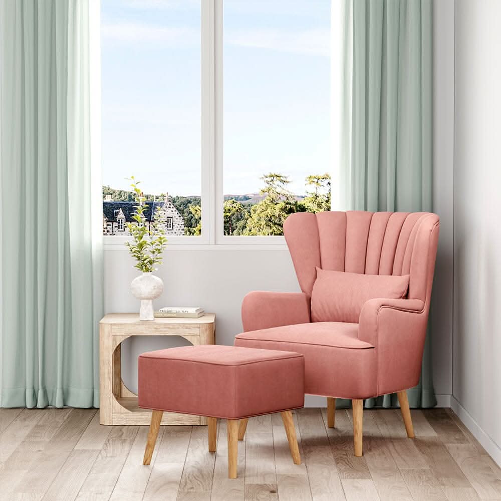 48cm W Occasion Frosted Velvet Wingback Armchair and Footstool
