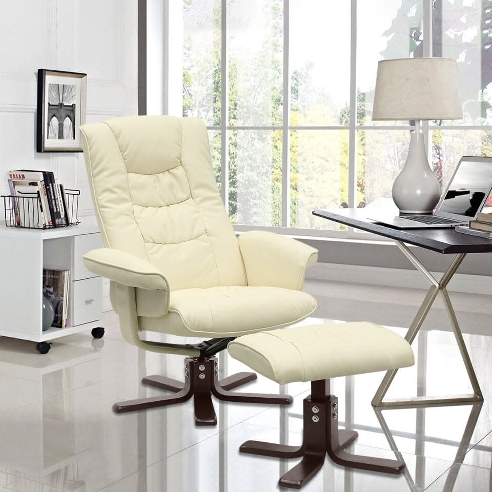 3ft Swivel Recliner Chair Armchair PU Leather with Footstool