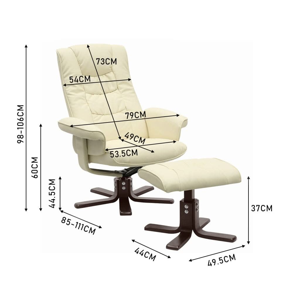 3ft Swivel Recliner Chair Armchair PU Leather with Footstool