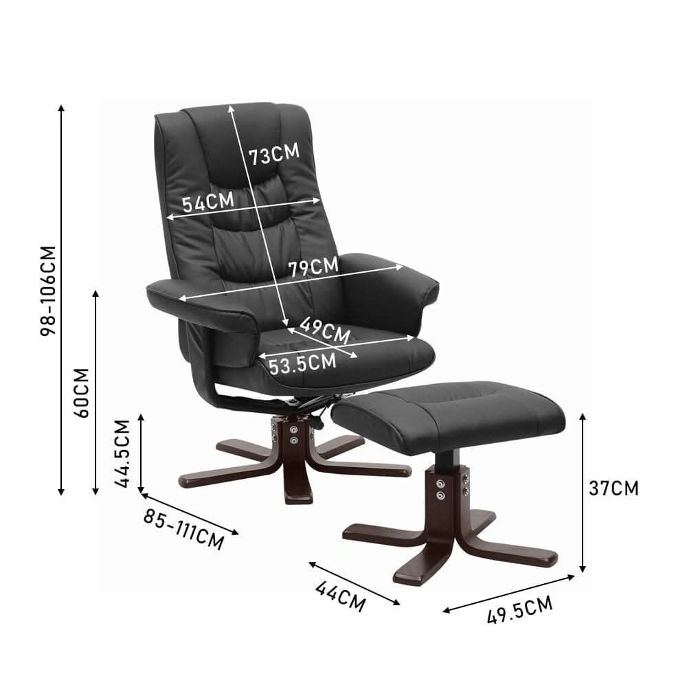3ft Swivel Recliner Chair Armchair PU Leather with Footstool
