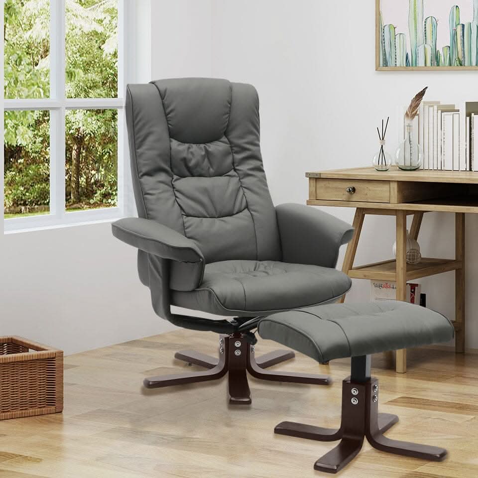 3ft Swivel Recliner Chair Armchair PU Leather with Footstool