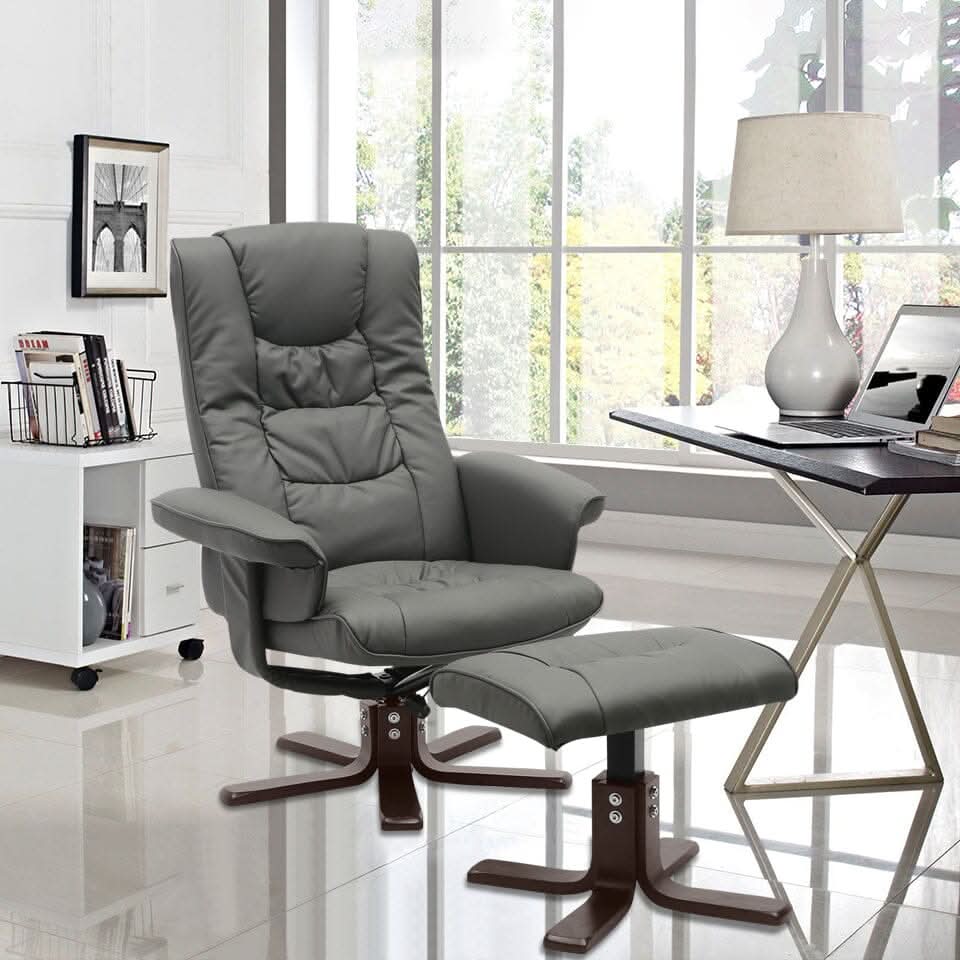 3ft Swivel Recliner Chair Armchair PU Leather with Footstool