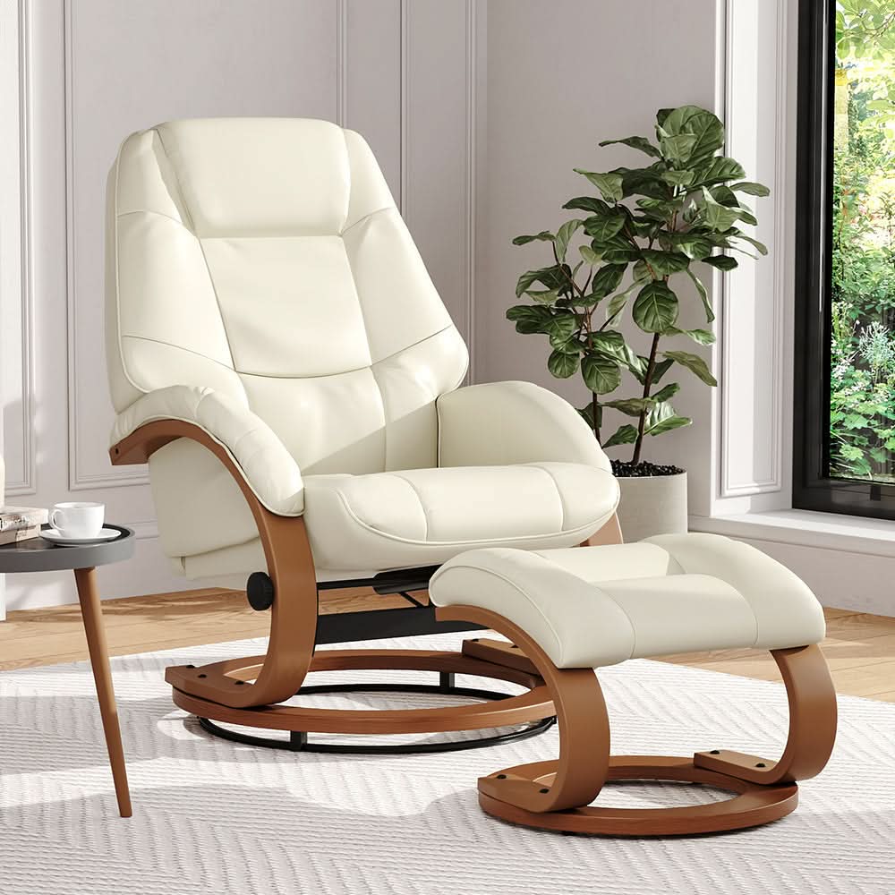 Leather Recliner Armchair with Footstool PU High Back