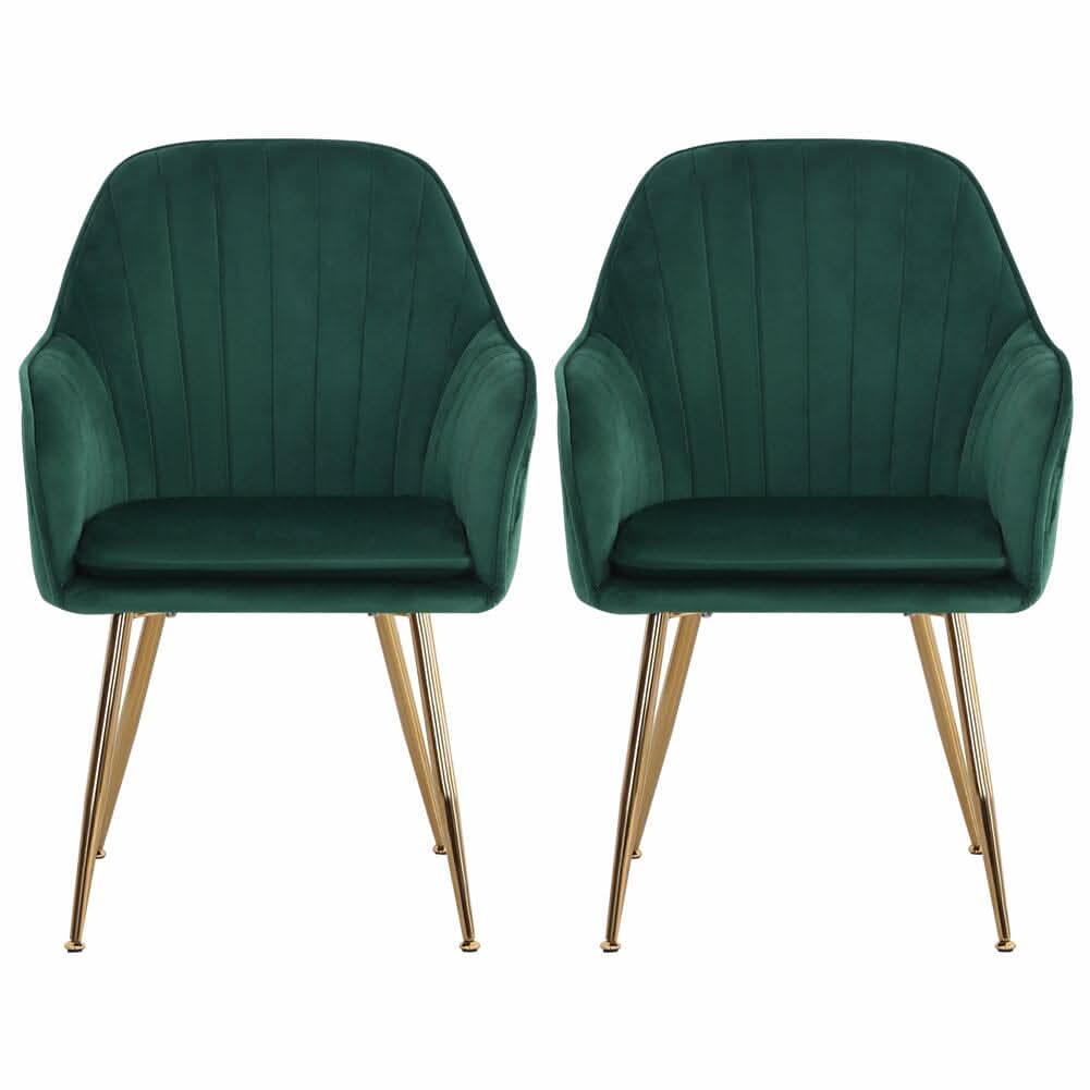 Set of 2 Velvet Dining Chairs with Pad and Armrest Green