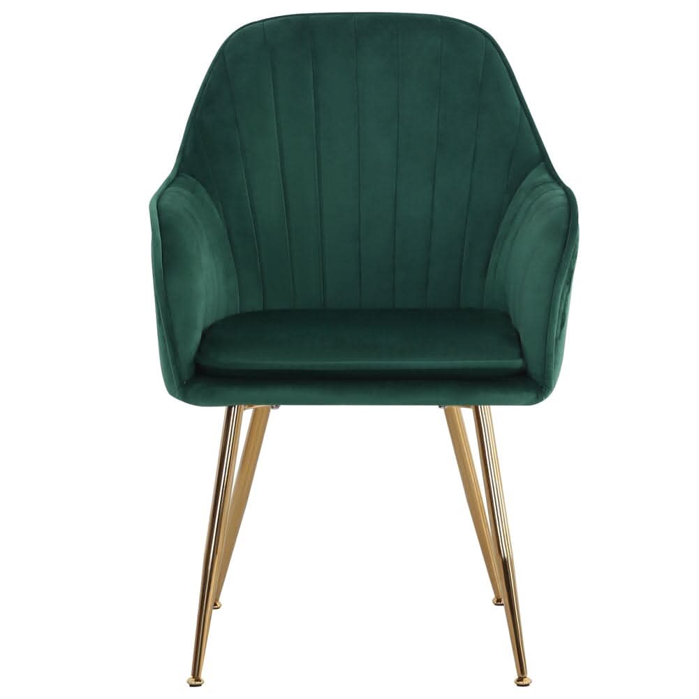 Set of 2 Velvet Dining Chairs with Pad and Armrest Green