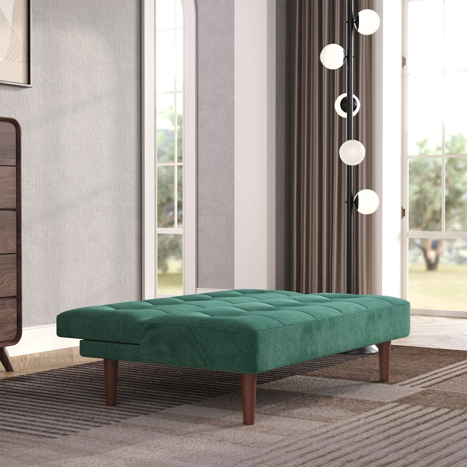 Compact Convertible Sofa Bed with Wooden Legs and Comfortable Upholstery