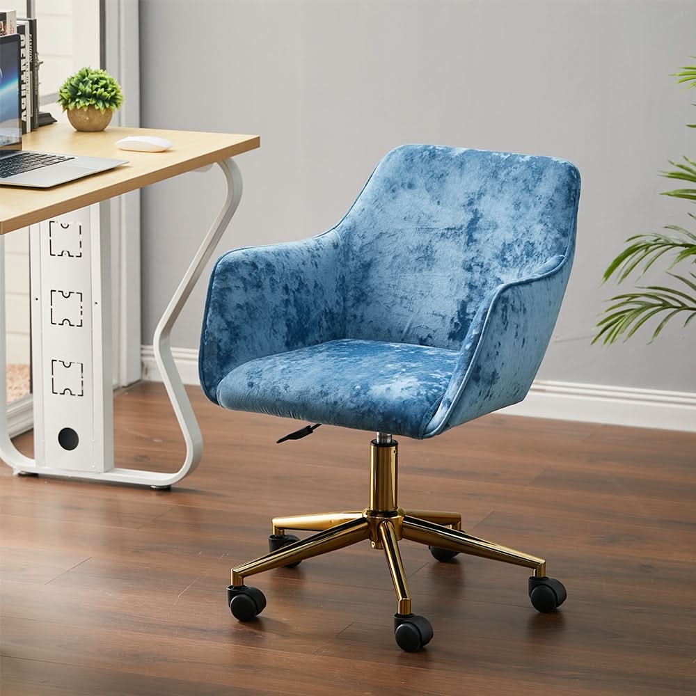 88cm Height Velvet Upholstered Home Office Swivel Task Chair with Flared Arms