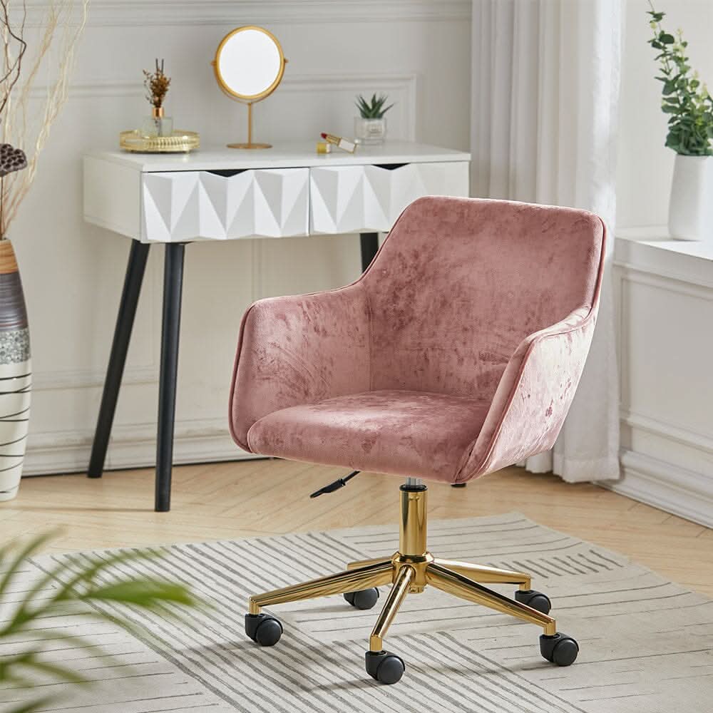 88cm Height Velvet Upholstered Home Office Swivel Task Chair with Flared Arms