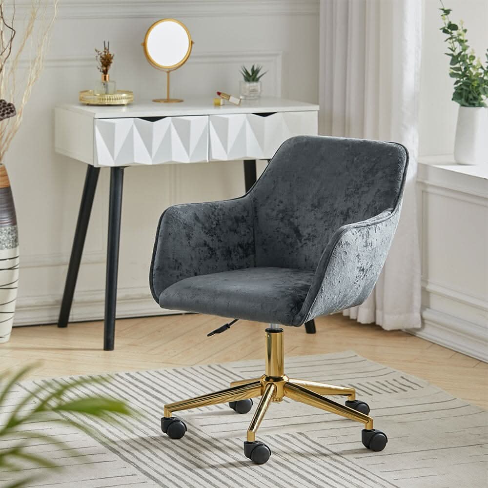 88cm Height Velvet Upholstered Home Office Swivel Task Chair with Flared Arms