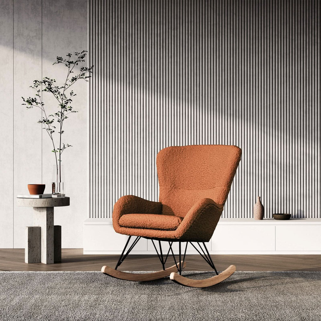 Modern Faux Wool Rocking Chair Upholstered Beige
