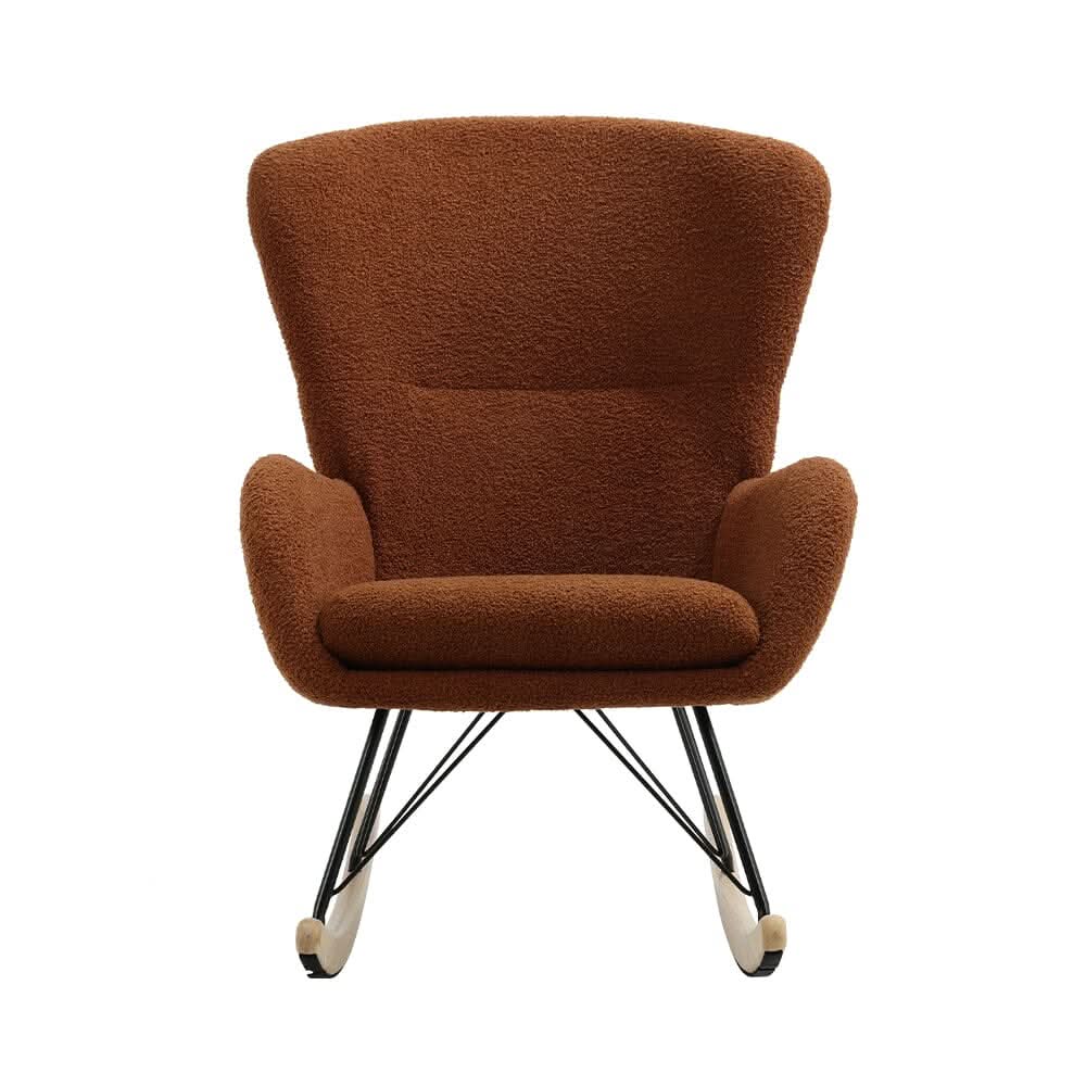 Modern Faux Wool Rocking Chair Upholstered Beige