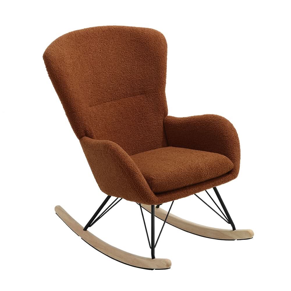 Modern Faux Wool Rocking Chair Upholstered Beige