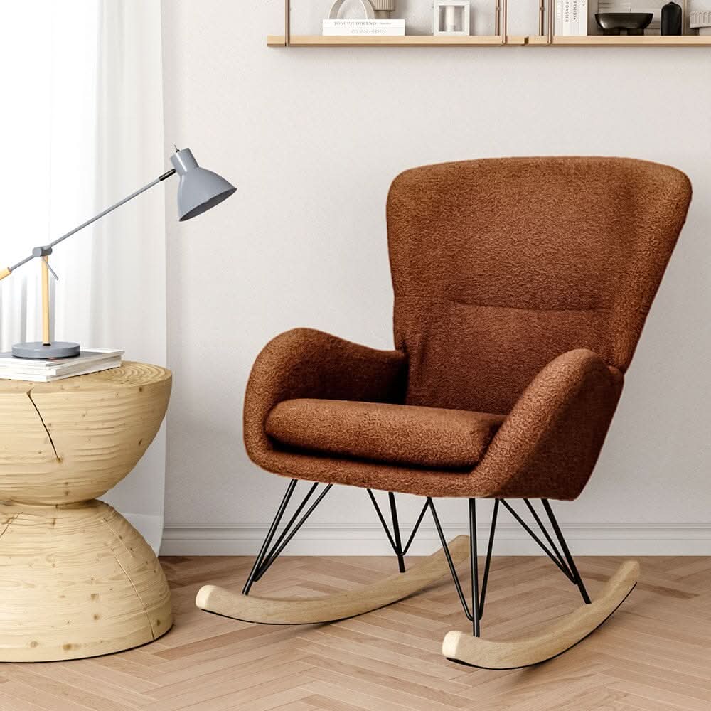 Modern Faux Wool Rocking Chair Upholstered Beige