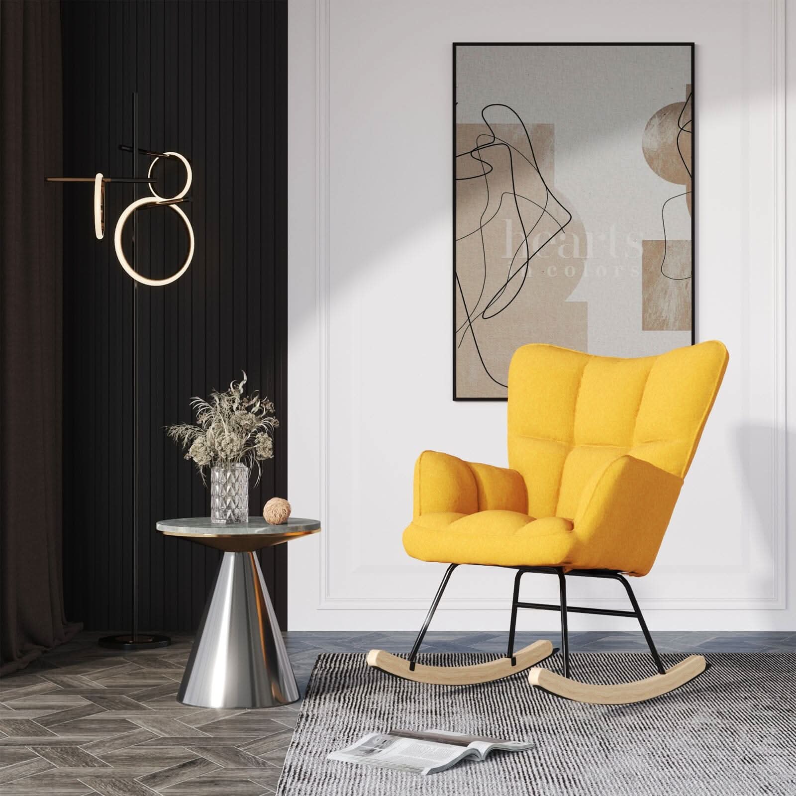 3ft Height Tufted Linen Upholstered Rocking Chair