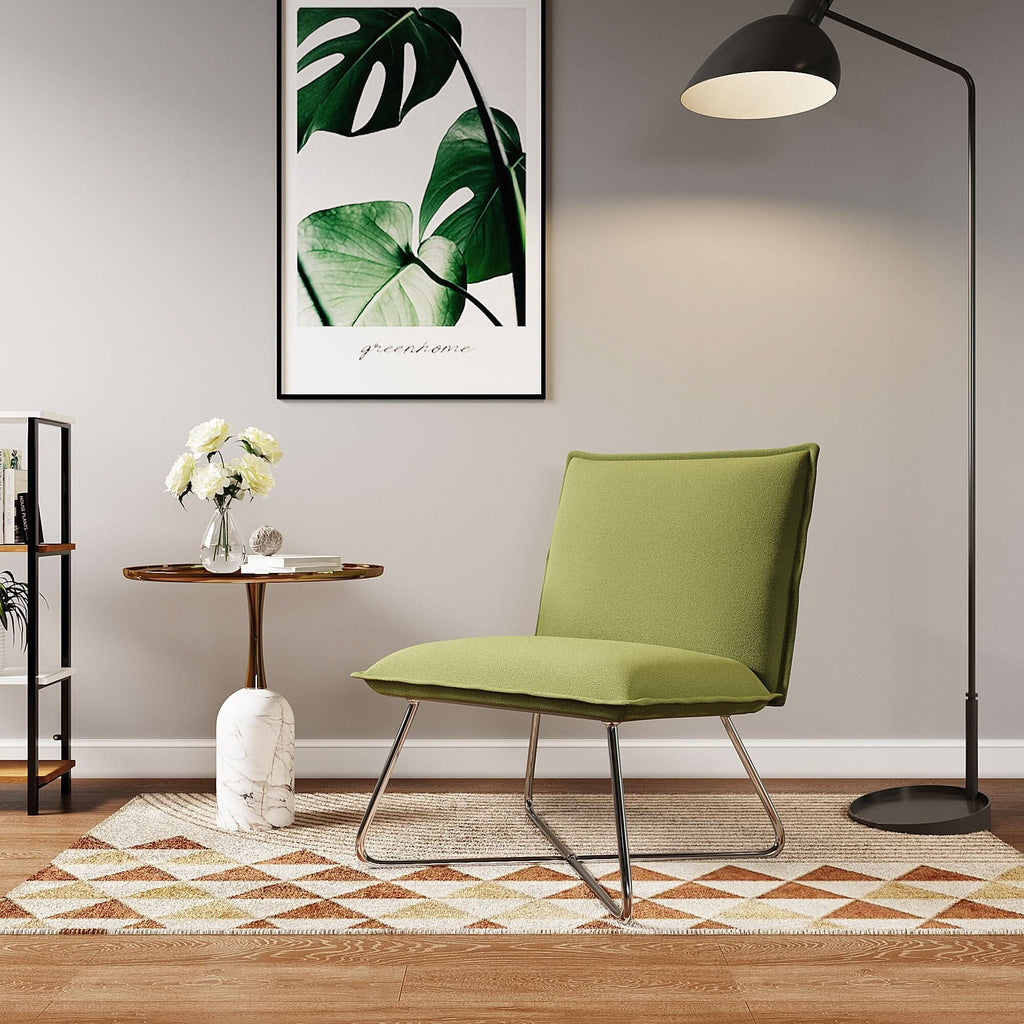 Modern Linen Accent Chair with Chrome Crossed Frame