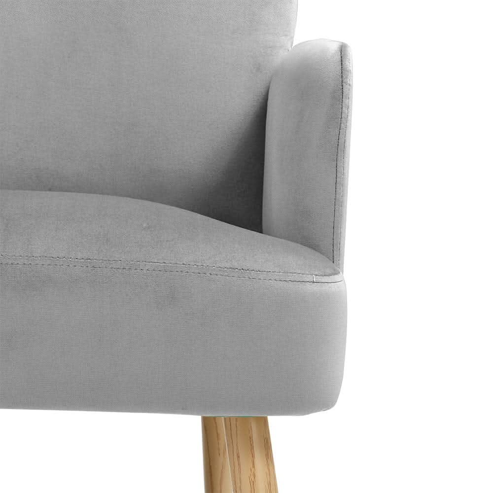 Wooden Legs Velvet Armchair Chair with Footrest