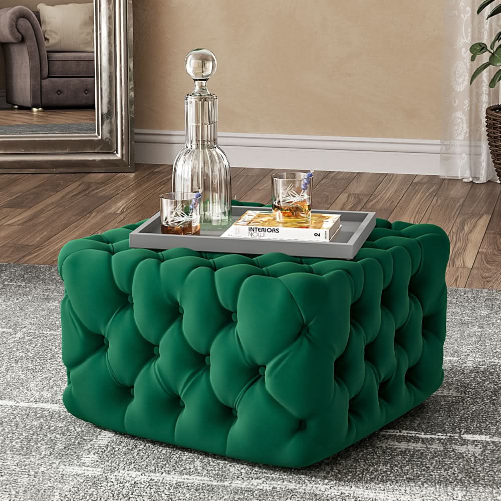 Square Velvet Ottoman Footstool Deep Button