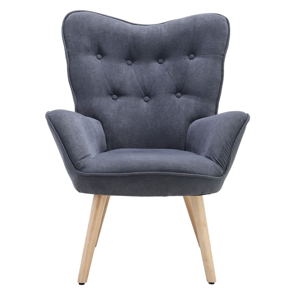 Linen Upholstered Accent Chair with Wood Legs