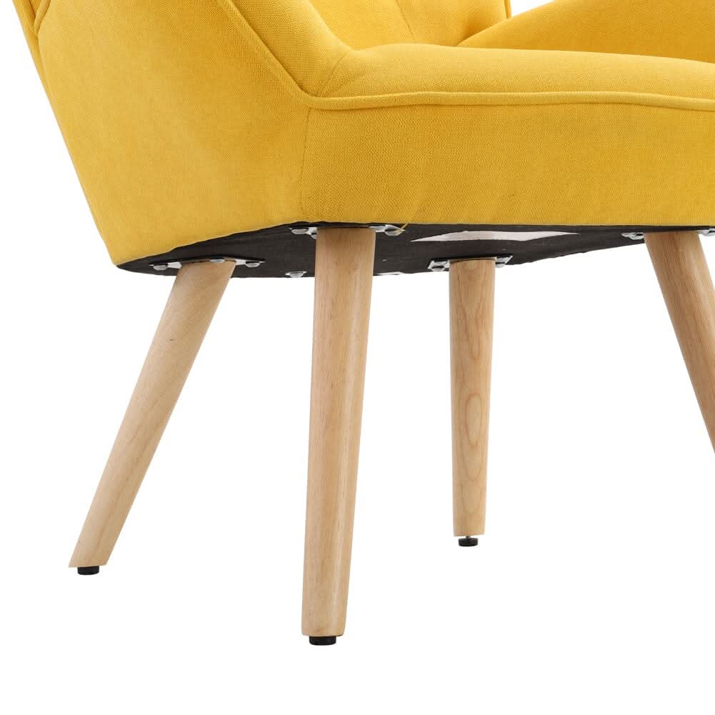 Linen Upholstered Accent Chair with Wood Legs