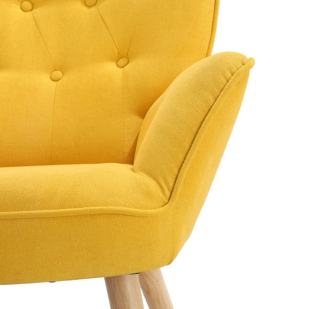 Linen Upholstered Accent Chair with Wood Legs