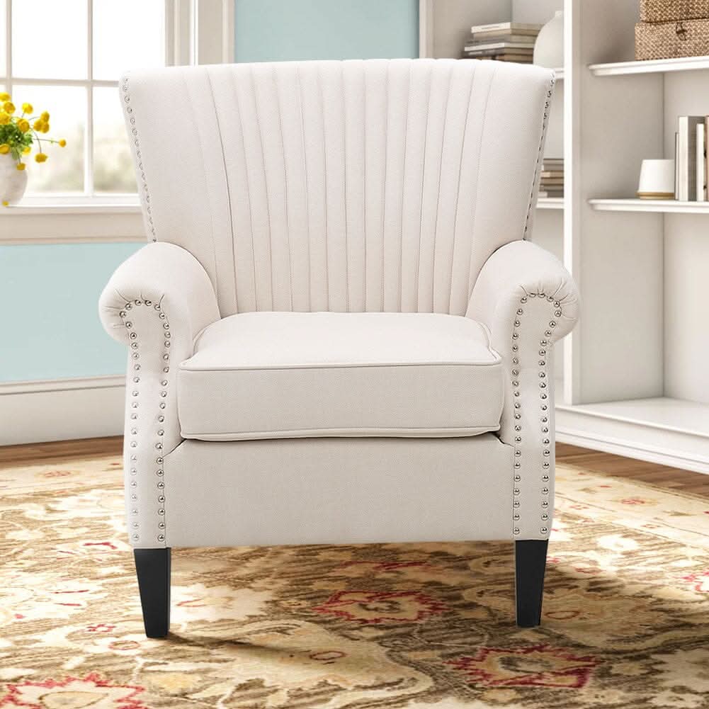 Deep Cushioned Armchair Channel Accent Chair with Nailhead Trim