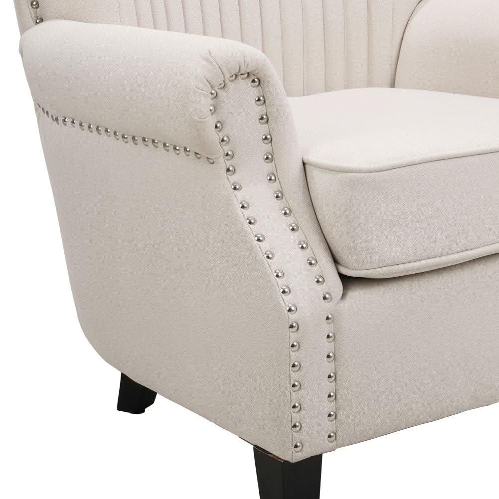 Deep Cushioned Armchair Channel Accent Chair with Nailhead Trim