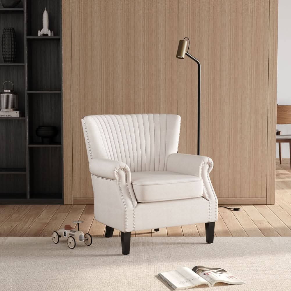 Deep Cushioned Armchair Channel Accent Chair with Nailhead Trim
