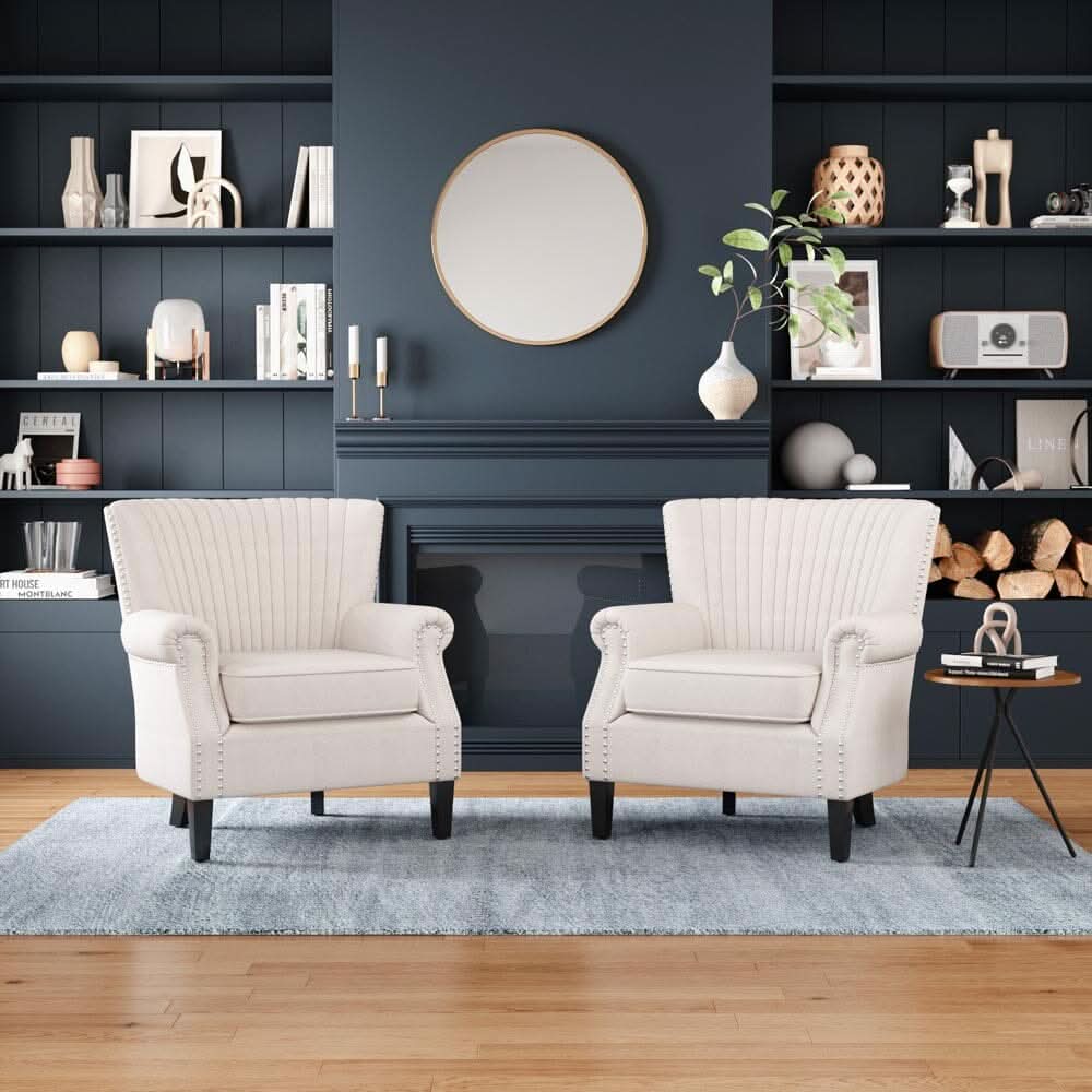 Deep Cushioned Armchair Channel Accent Chair with Nailhead Trim