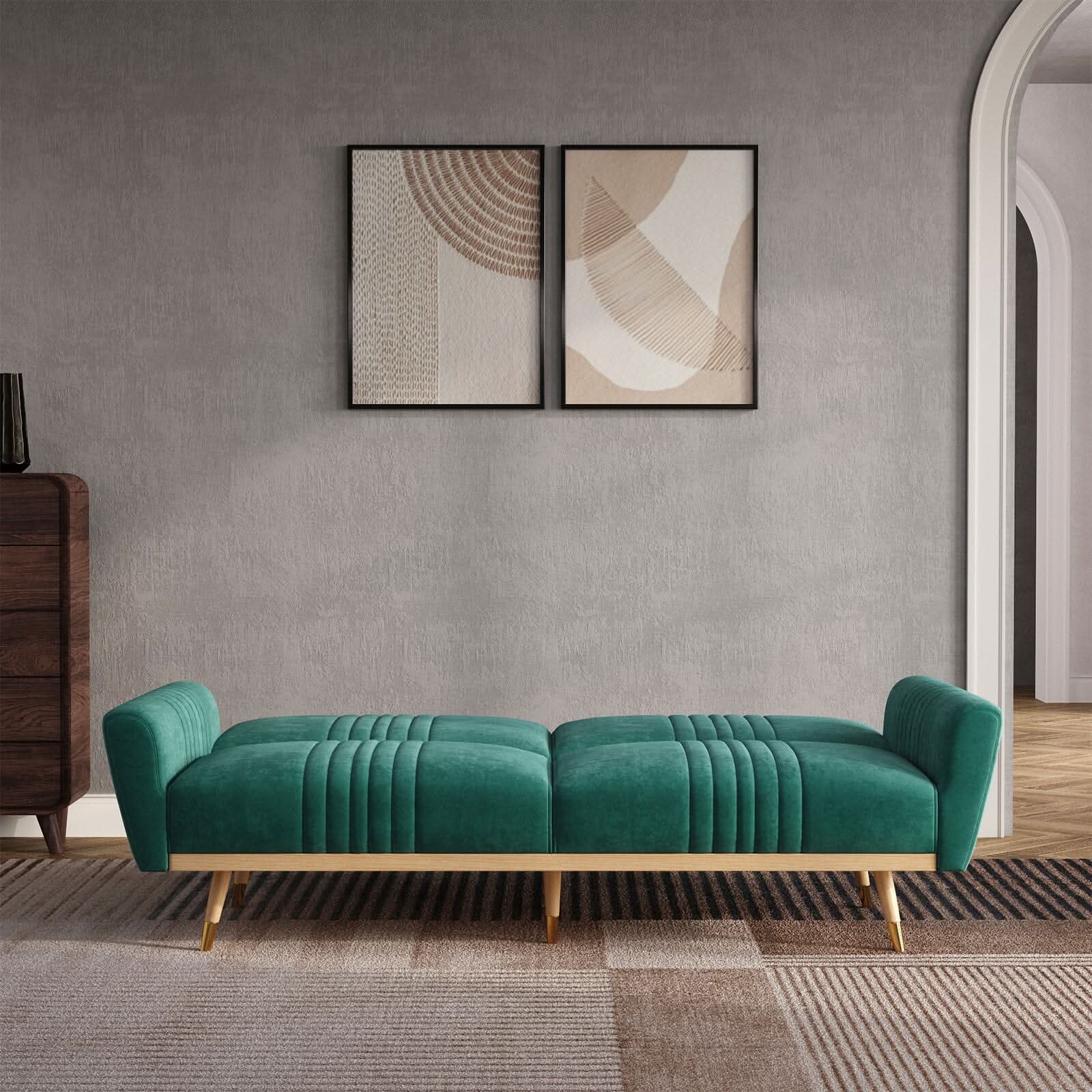Modern Velvet 3 Seater Sofa Bed Recliner Couch with Wood Legs
