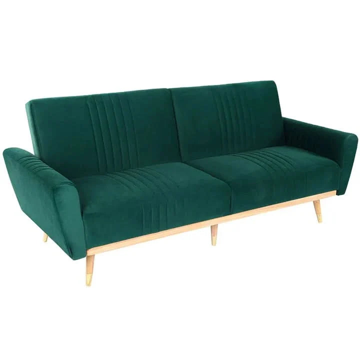 Modern Velvet 3 Seater Sofa Bed Recliner Couch with Wood Legs