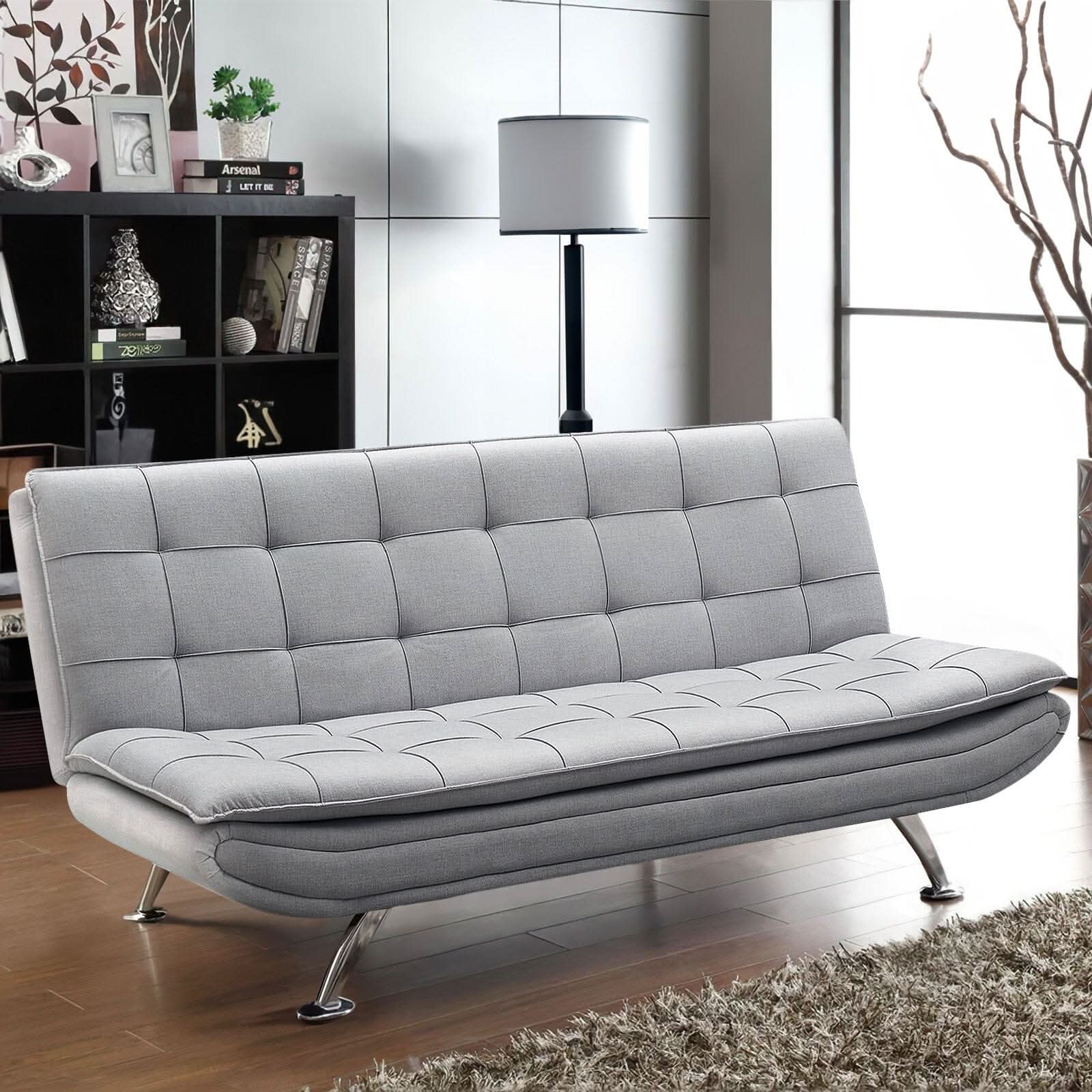 Modern 3-Seater Linen Fabric Sofa Bed with Cushions and 2 Pillows
