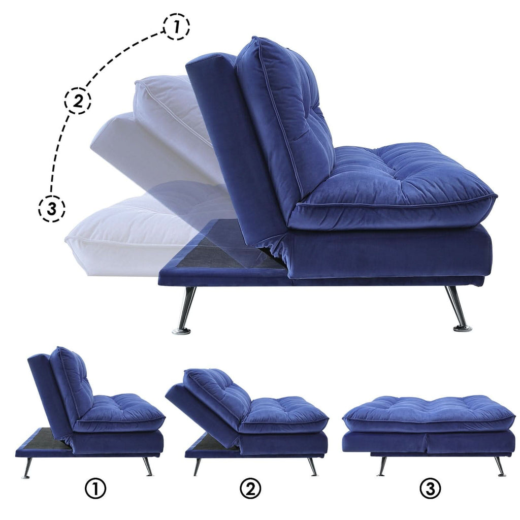Modern 3-Seater Linen Fabric Sofa Bed with Cushions and 2 Pillows